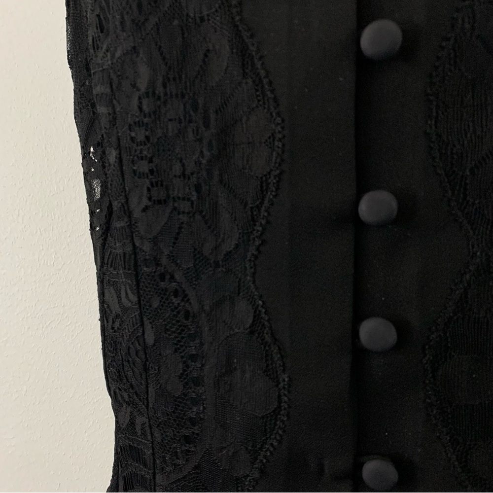 Goth Dark Academia Steampunk Pirate Black Lace Collared Sleeveless Waistcoat - Picture 6 of 15